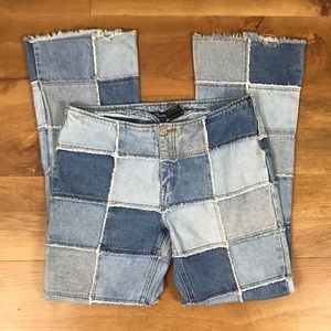 Vintage 90s Patchwork Jeans Light Wash Fringe